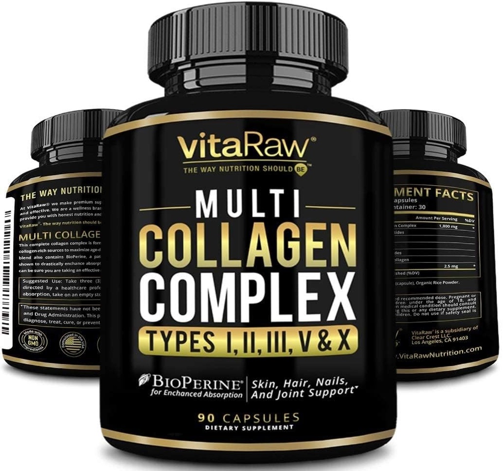 Collagen Pillen 1800 mg - Multi Collagen Supplements (Typen I, II, III, V & X) Gras Fed Non GMO Collagen Peptid Pillen für Haare, Haut und Gelenke - hydrolysiertes Kollagenproteinpulver