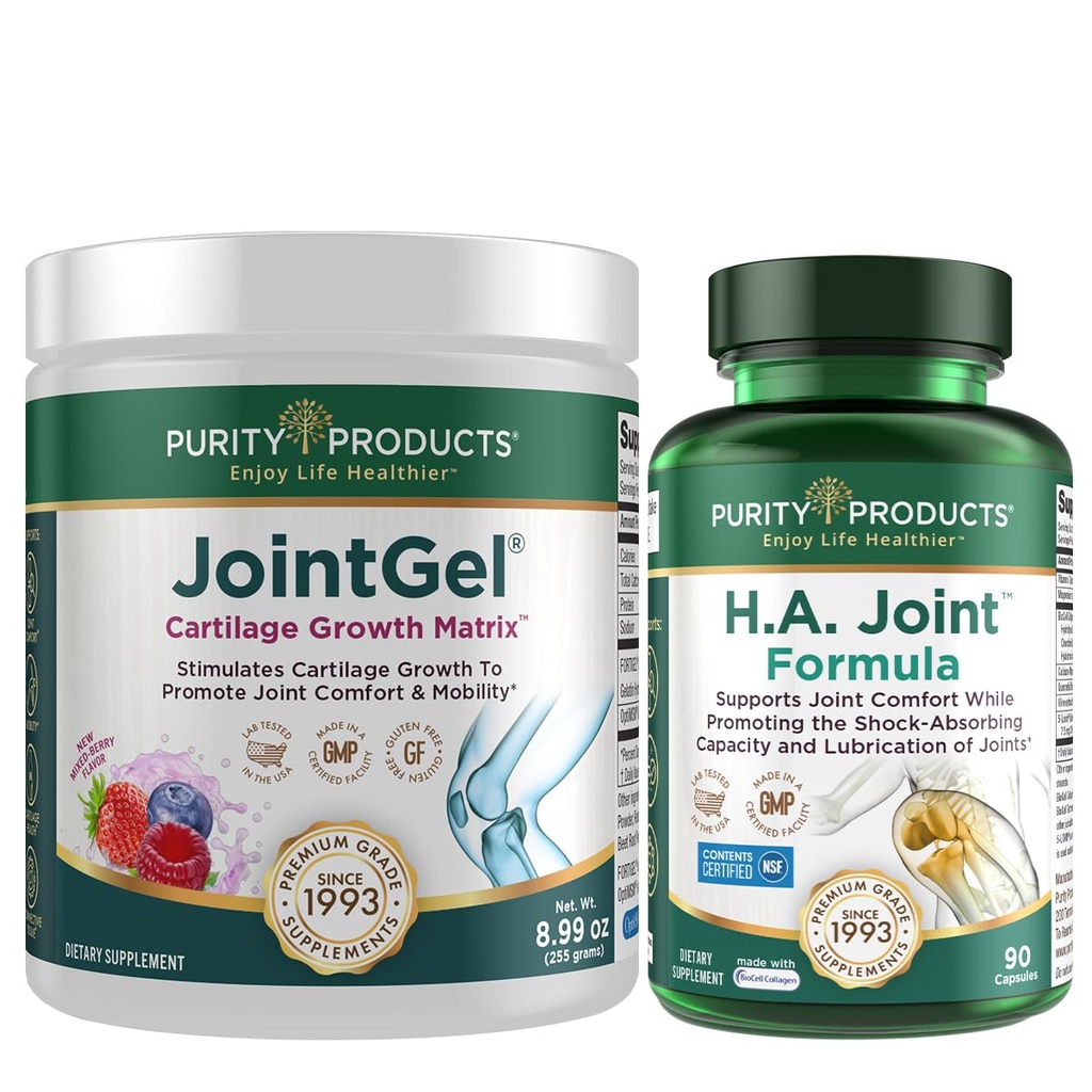 Purity Products JointGel (Berry Flavor) + HA Gemeinsame Formel Bundle Bioactive Collagen Peptides + MSM - Unterstützt Gelenkfunktion + Flexibilität bei der Fortifizierung des Gelenkknorpels - Hyaluronsäure +Mehr