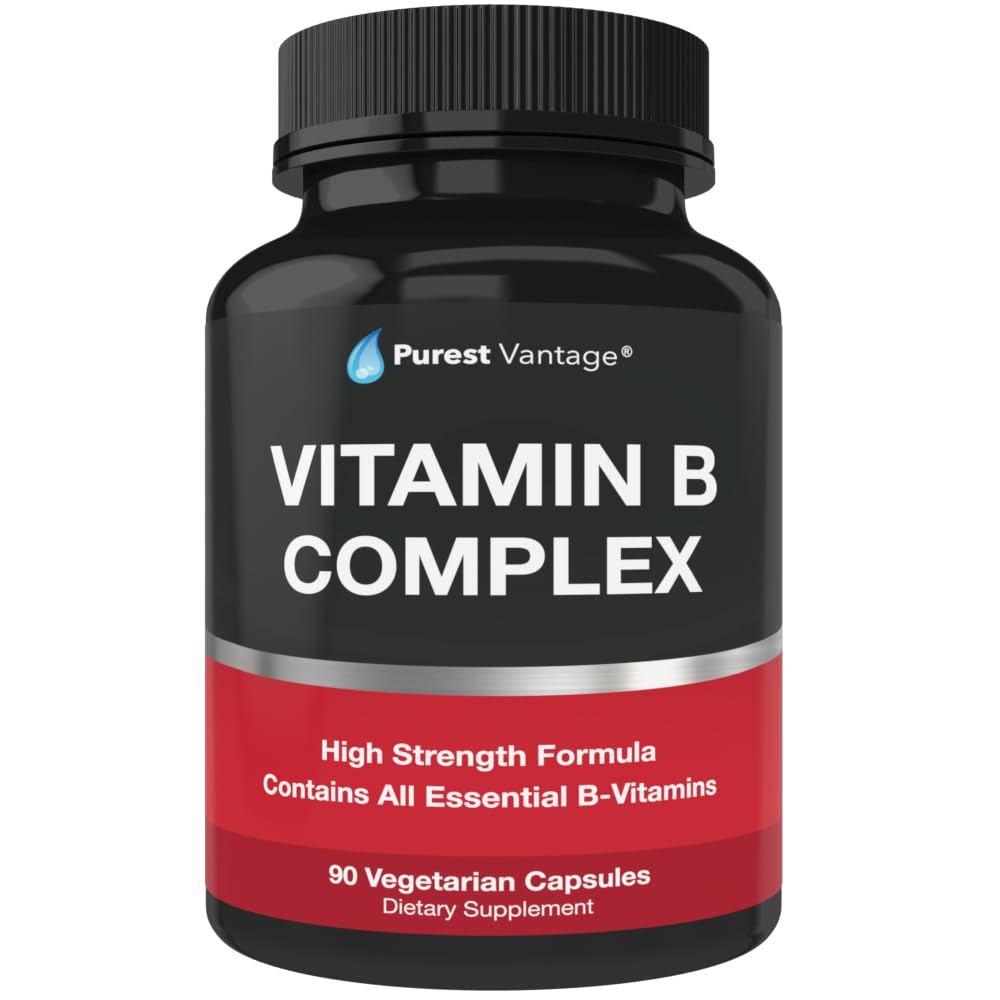 Vitamin B Komplex Vitamine B12, B1, B2, B3, B5, B6, B7, B9, Folsäure - Super B Komplex Vitamine für Frauen, Männer, Erwachsene - 90 Vegetarische Kapseln
