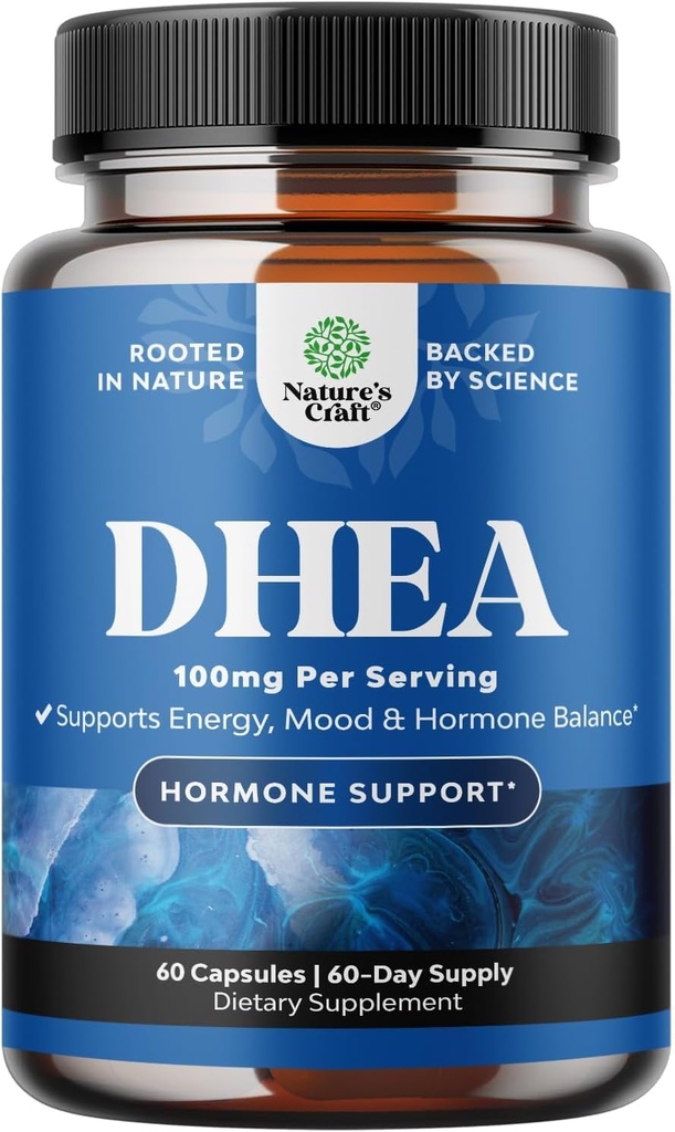 DHEA Ergänzung für Frauen und Männer - reine DHEA 100mg für Hormone Balance, verbessert Moodstabilität, Gehirnfunktion, Immunsystem, Energie & Fertilität - Dehydroepiandrosterone Kapseln für Erwachsene - 60 Ct