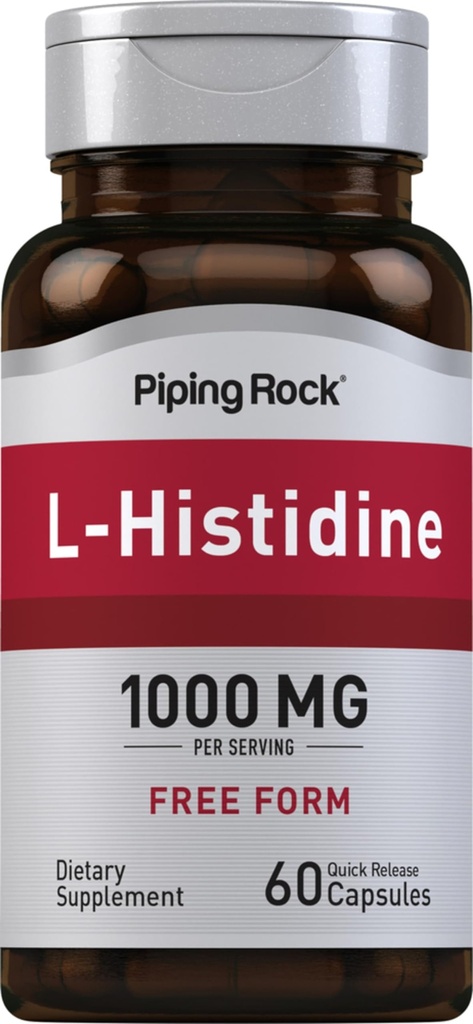 Piping Rock L-Histidin 1000 mg | 60 Kapseln | Free Form Supplement | Non-GMO, Glutenfrei