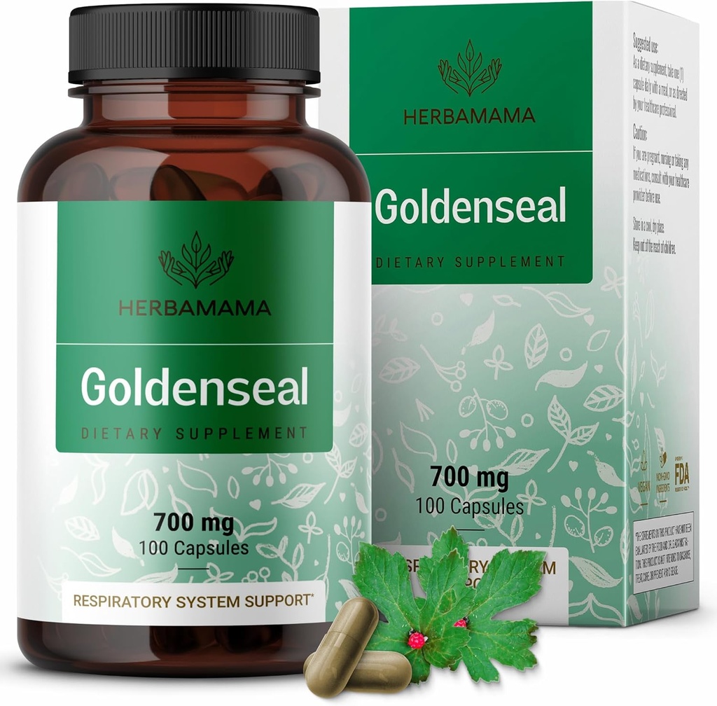 HERBAMAMA Goldenseal Root Capsules 700mg - Respiratory System & Immune Support with Goldenseal Powder Supplement - Vegan, Non-GMO