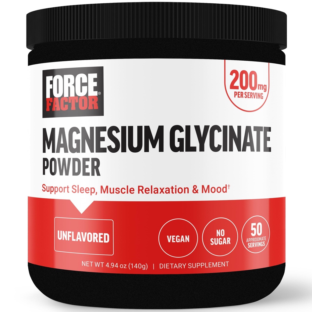 Kraftfaktor Magnesium Glycinate 200mg, Magnesium Supplement für Frauen und Männer zu unterstützen Schlaf, Muskelentspannung und Stimmung, hohe Absorption, Vegan, 50 Portionen