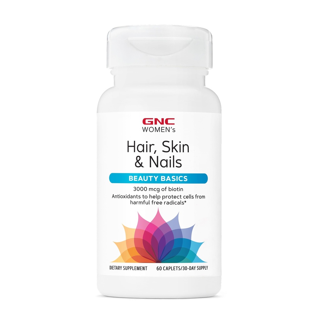 GNC Women's Hair, Skin & Nails | Daily Multivitamin Blend | Biotin (3.000 mcg), Hyaluronsäure, Vitamine C & E mit Niacin | Hinzugefügt Antioxidantien | Unterstützt Frauen Gesundheit und Schönheit | 60 Caplets