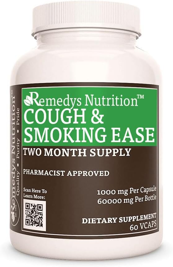 Remedy's nutrition Toux et fumeur $ 1000 mg, 60 Capsules végétaliens supplément alimentaire à base de plantes $ Approvisionnement de deux mois