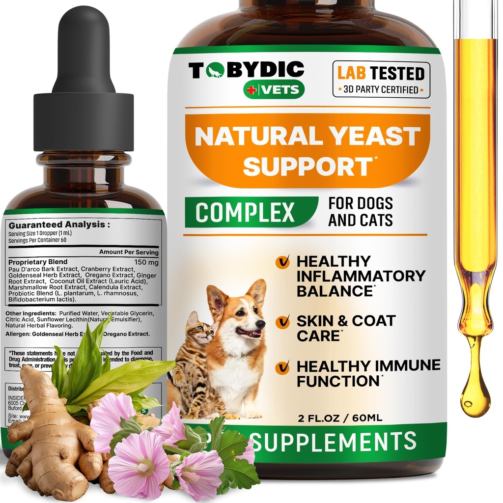 Natürliche Katzen & Hundehefe Infection Relief - juckende Haut & Ohr Behandlung - Reduziert Irritation & Relieves Itching and Allergy - Kräutermedizin Tropfen Supplement - Made in USA