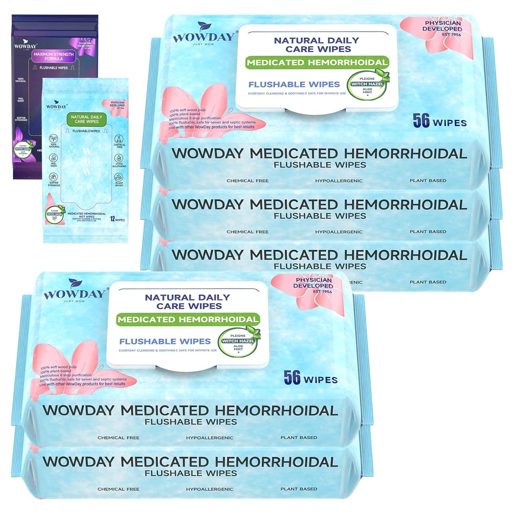 Flushable Hämorrhoid Wipes | Medicated Witch Hazel Wipes Ph Balanced | 304 Count Fragrance Free Adult Hämorrhoid Behandlung Witch Hazels Wipe für Butt Itch Relief beruhigen