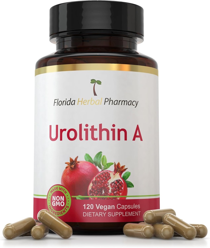 Florida Kräuter Apotheke, Urolithin A Extrakt Ergänzung Kapseln (120 Kapseln) 500 mg pro Kapsel, 1000 mg Servieren
