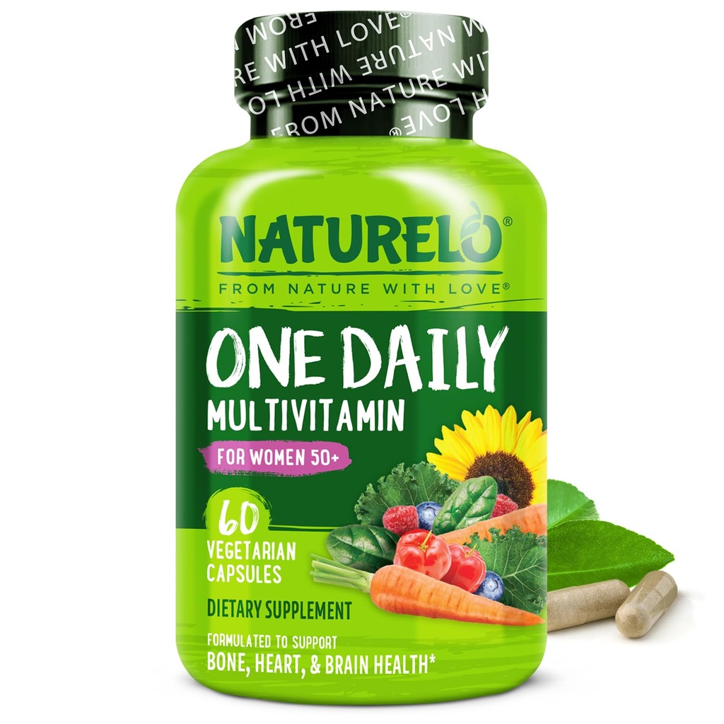 NATURELO One Daily Multivitamin for Women 50+ (Iron Free) - Supporto Menopause per le donne oltre 50 - Integratore alimentare intero - Non-GMO - No Soy - 60 Capsule - 2 mesi di alimentazione