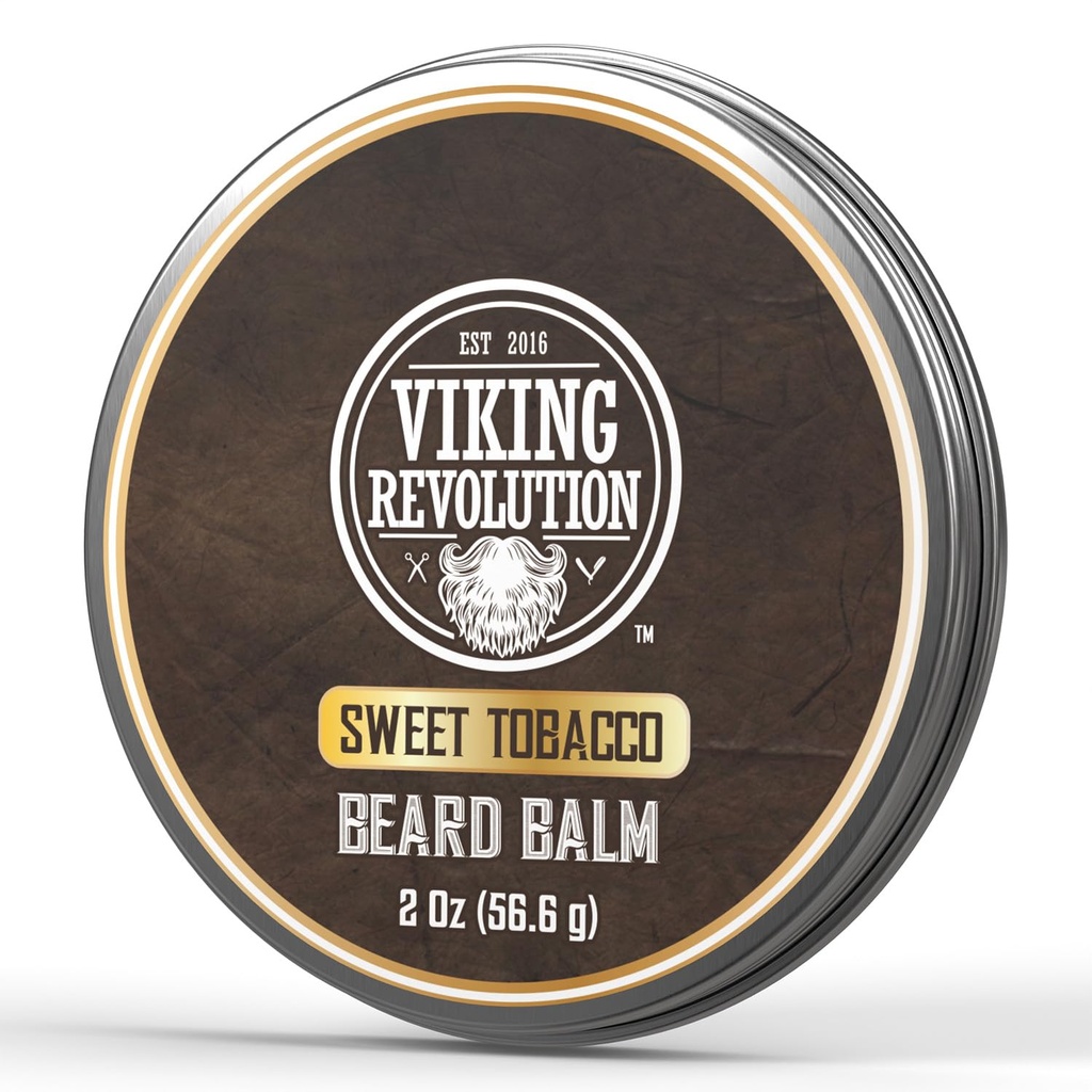 Viking Revolution Sweet Tobacco Bart Balm - Tobacco Duftte Bart Butter mit Argan Öl & Jojoba Öl - Weichen und Moisturizes Barte für Herren (2oz, 1 Pack)
