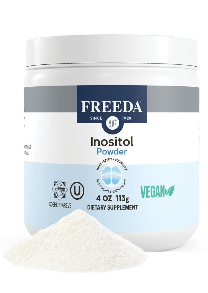 FreeDA Pure Myo-Inositol Powder – Vitamina B8 per l'ormone, l'umore e la salute cellulare – Supporta la fertilità, la messa a fuoco, l'energia e la funzione di sistema nervoso – Kosher, Vegan, Non OGM, senza glutine (4 oz)
