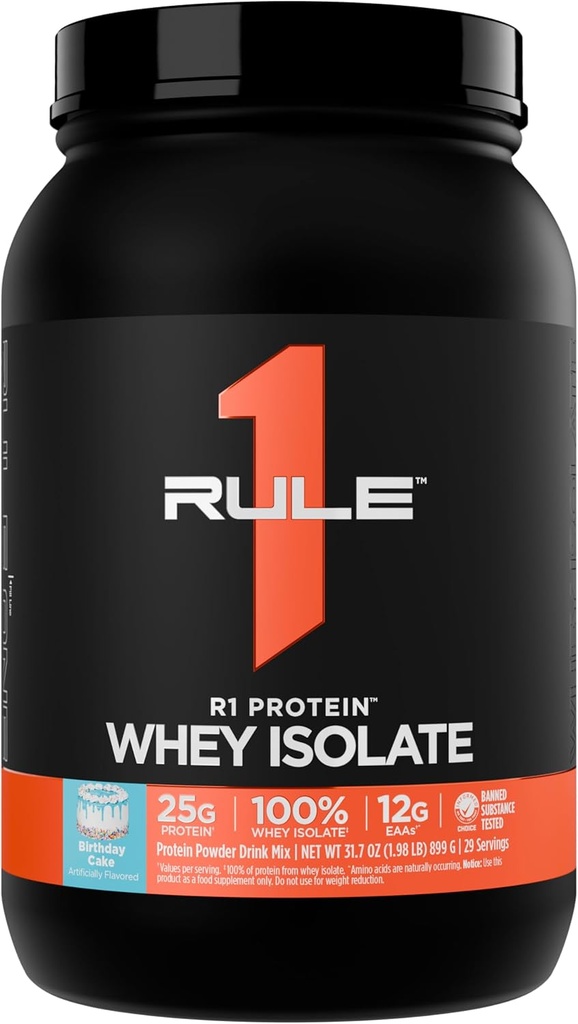 Regola 1 R1 Protein Whey Isolate - Con 25g Protein & 6g BCAA Esclusivamente da Isolated & Hydrolyzed Sources for Workout Recovery (2 Pounds*, Birthday Cake)