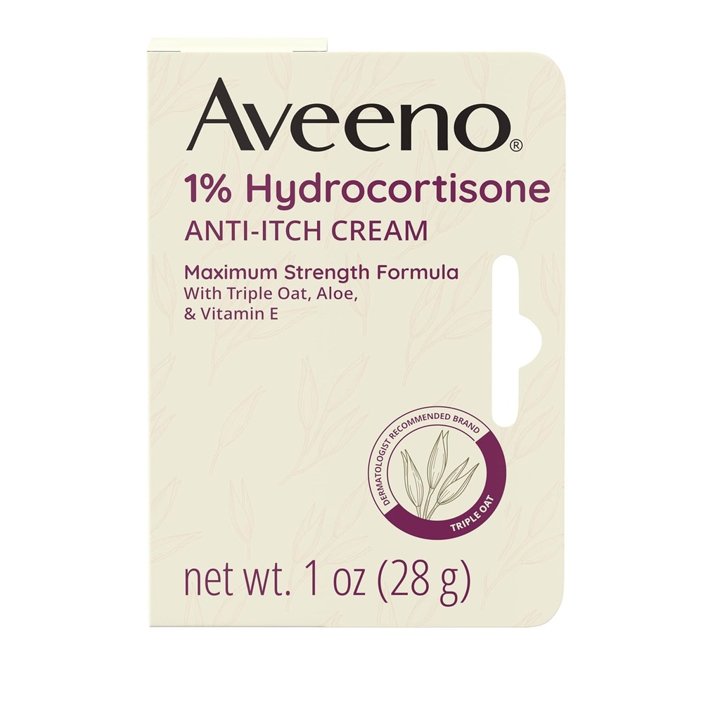 Aveeno Resistenza massima 1% Idrocortisone Crema Anti-Itch, Triple Oat, Aloe & Vitamina E per Itch Rilievo Da Eczema, Psoriasi, Insetto Bites, Poison Ivy, Oak & Sumac & Detergents, 1 oz, 2 Pack
