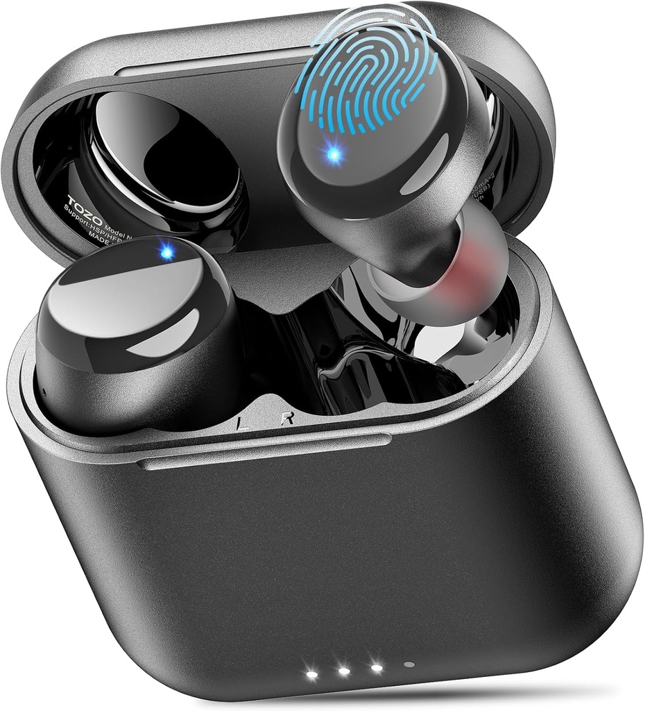 TOZO T6 Wireless Earbuds, Bluetooth 5.3 Ear Buds, Stereo Sound in Ohr Kopfhörer, 50 Stunden Playtime, Wireless Charging Case, APP anpassbare EQs, IPX8 wasserdichte Kopfhörer