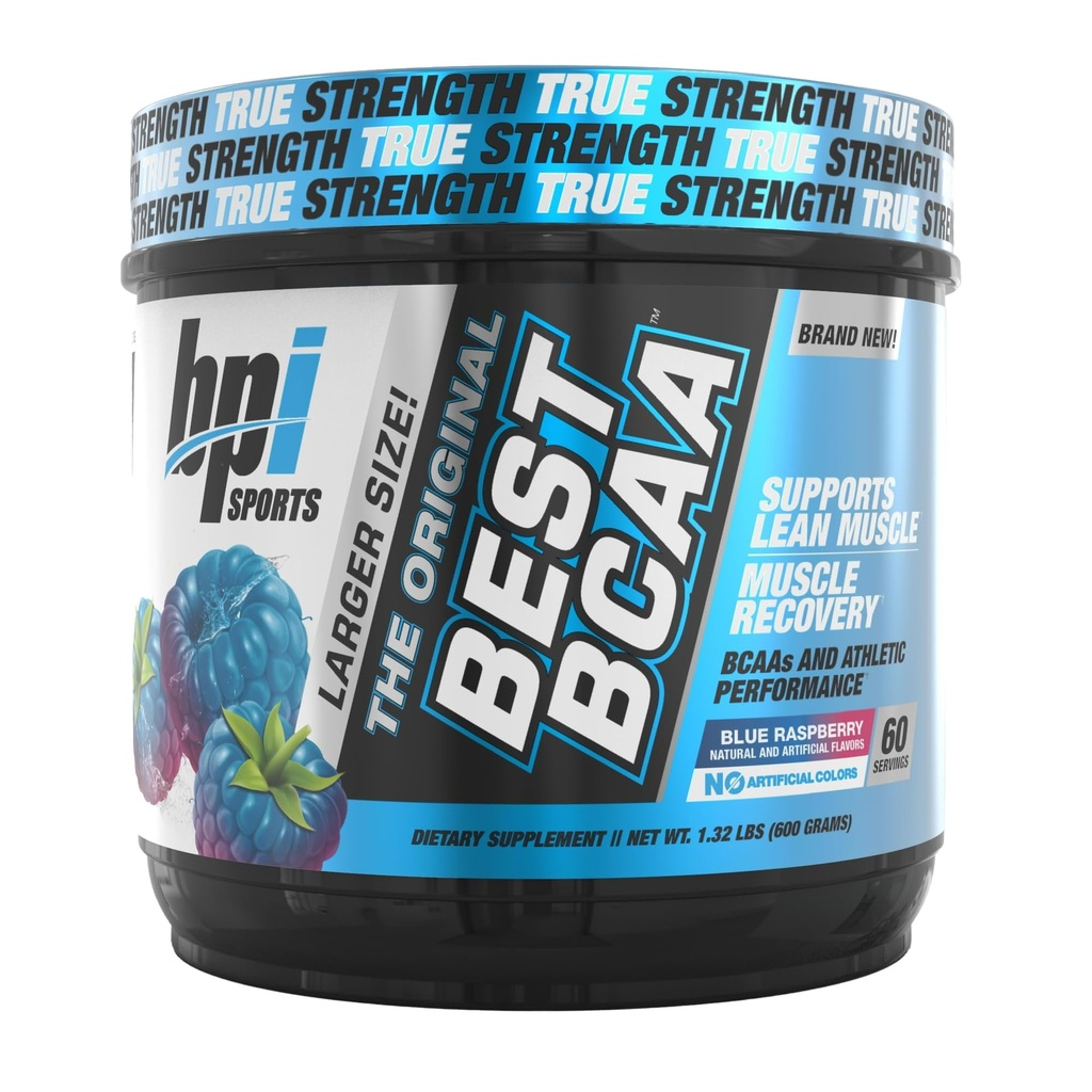 BPI Sports Best BCAA - BCAA Powder - Aminoacidi a catena ramificata - Recupero del muscolo - Sintesi della proteina del muscolo - Prestazioni migliorate – Idratazione – Blue Raspberry - 60 Servings - 21.12 Oz