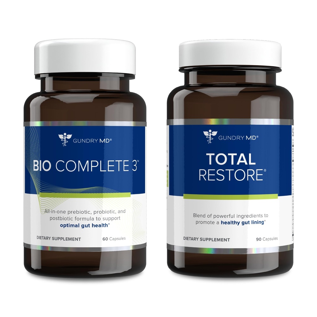 Gundry MD Bio Complete 3 and Total Restore Bundle - Prebiotic, Probiotic, Postbiotic, Optimal Gut Health unterstützen