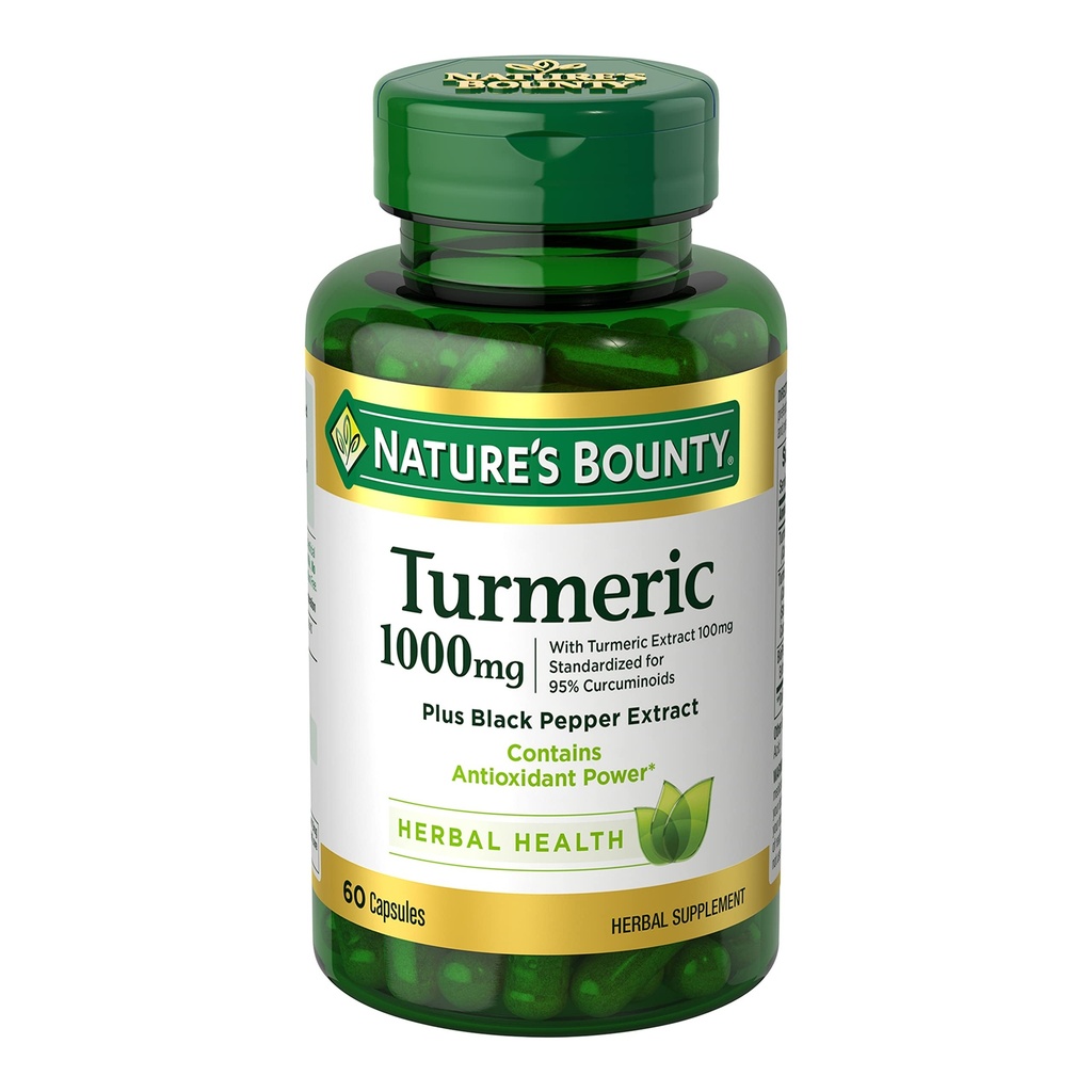 Nature's Bounty Turmeric avec extrait de poivre noir, soutient la santé antioxydante, 1000mg, 60 Capsules