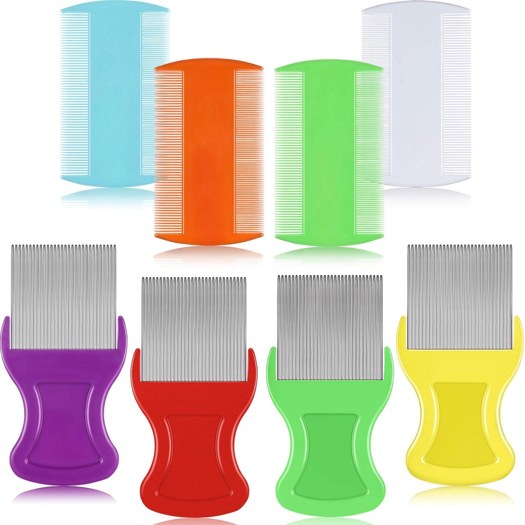 Maitys 8 Pieces Flea Lice Combs Double Sided Lice and Nit Removal Hair Grooming Plastic and Metal Comb for Humans Pets(3.5 x 2 Zoll, 3.54 x 1.57 Zoll,Orange, Blau, Lila, Weiß)