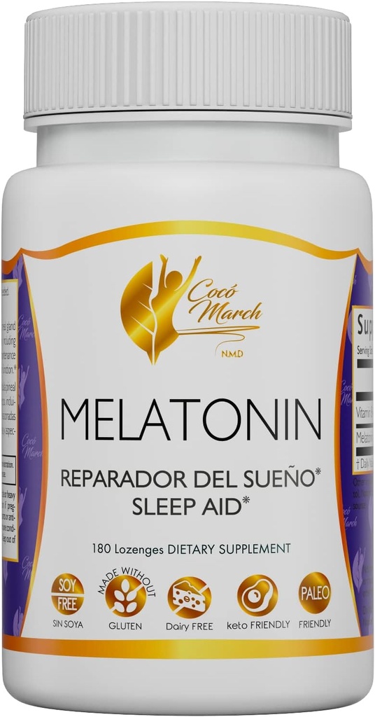 Cocó March N.M.D Chewable Melatonin 3 mg - Fast Release- Natural Sleep Aid - Glutenfrei, Paleo Friendly, Dairy Free, Keto Friendly, Soy Free, 180 Lozenges