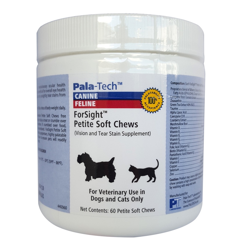 PalaTech Canine/Feline Forsight Petite Soft Chews - Tear Stain Chews for Dogs - Supplément pour les yeux canins - Soutient la santé des yeux - Parfait pour le traitement des infections des yeux chez les chats et les chiens