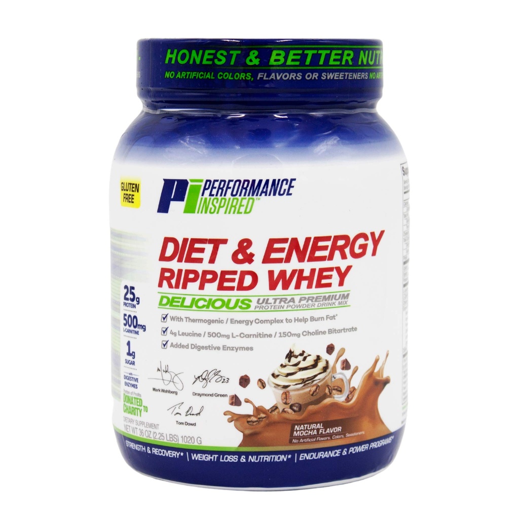 Performance Ispirato Nutrition Ripped Whey Protein – 25G Protein – 4G Leucina – L-Carnitina – Estratto di tè verde – Mocha – 2.25 lbs