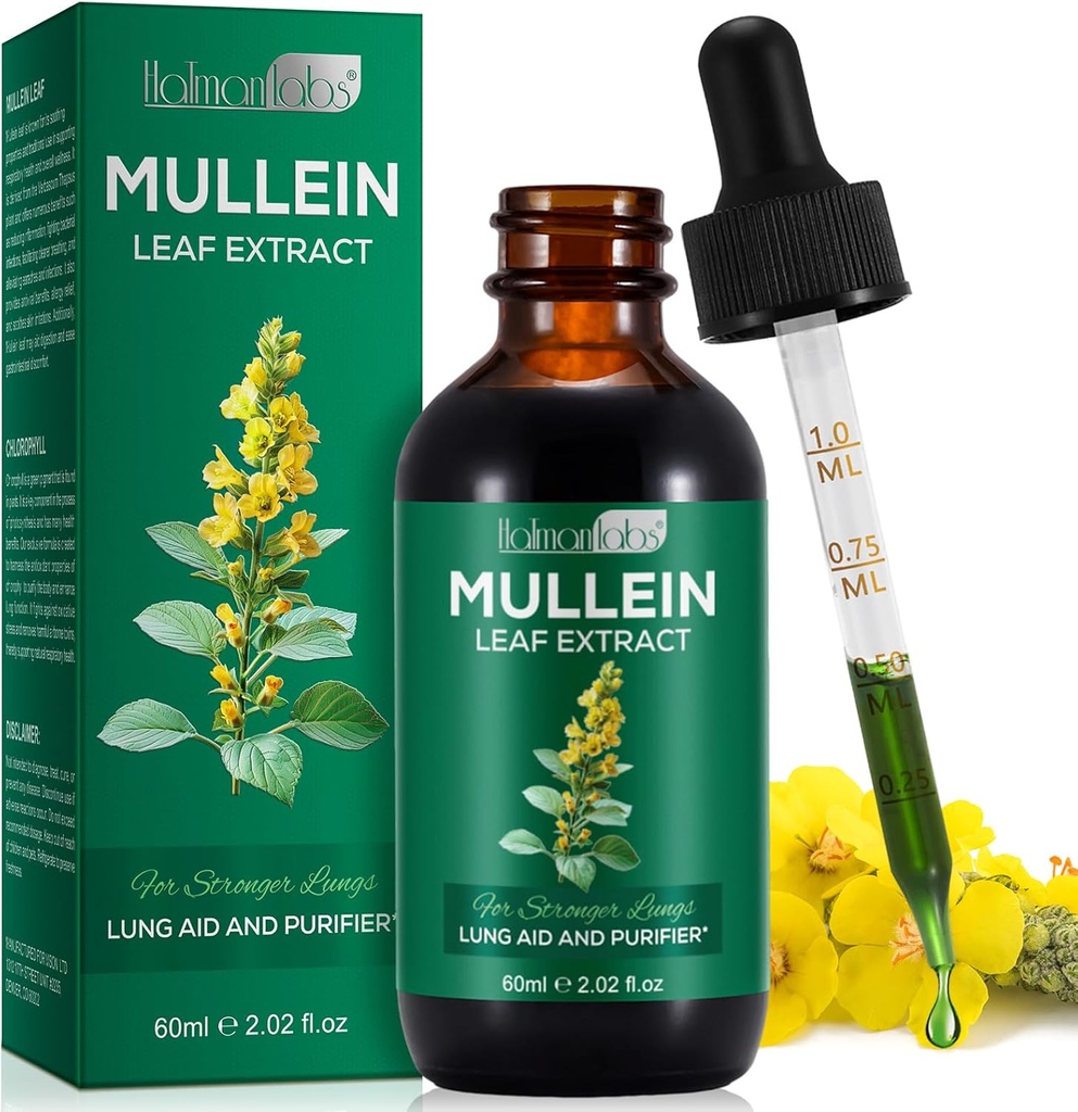 Extrait de feuille de Mulléine Extrait de feuille de Mulléine pour poumons gouttes de Mulléine Feuille de nettoyage de poumon Supplément 2.02 Fl.Oz