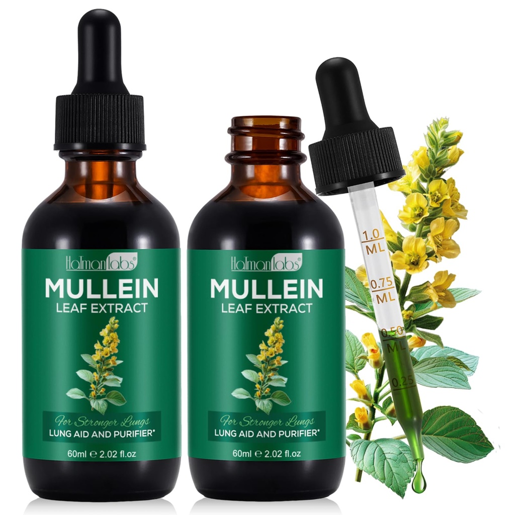 Mullein Blatt Extrakt für Lunge, Mullein Tropfen für Lunge, Unterstützung Lung, Atemfunktion für gesunde Atmung, Verbesserung der Pulmonalfunktion, natürliche und sichere Ergänzung (2 PC)