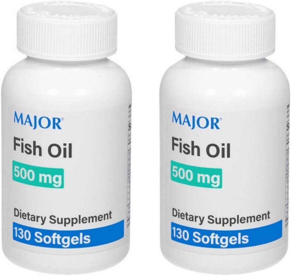 MAJOR Huile de poisson 500mg Softgels - supplément d'huile de poisson Oméga-3 - supplément diététique - 130 Compte (2 Pack)