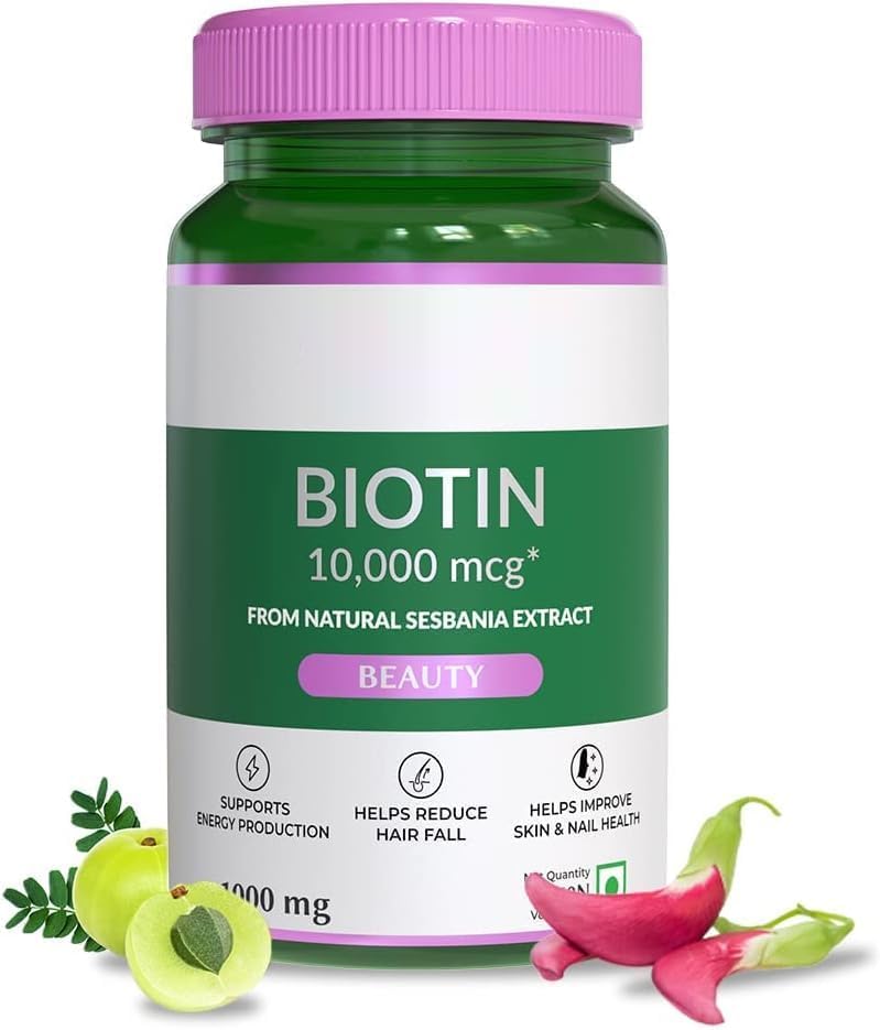 Biotin-Ergänzung für härtere Haare, unterstützen gesündere Nägel & Glowing Haut für Frauen & Männer, Natürliche Sesbania Grandiflora Kräuter, 60 Veg Tabs