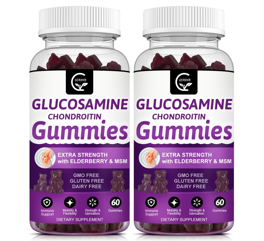 Glucosamin Chondroitin Gummis mit MSM & Elderberry Extra Strength - Flexibilitätsunterstützung, Antioxidante Immununterstützungsergänzung für Erwachsene, Männer und Frauen - 60 Chondroitin Gummis (2 Pack)