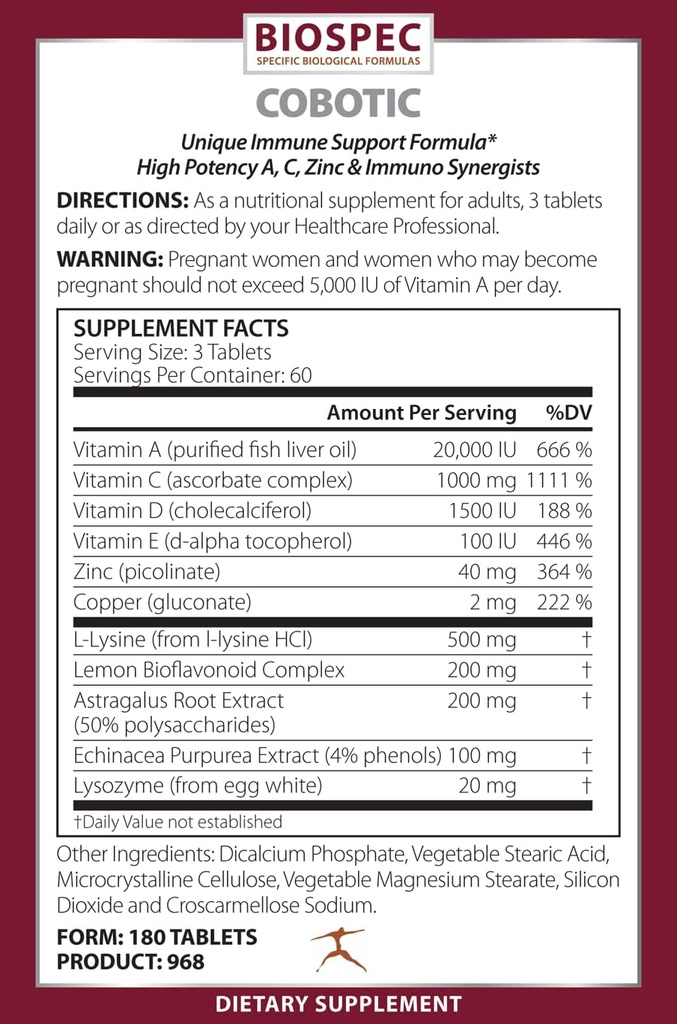 BIOSPEC NUTRIITIONALS Supplément de soutien à la cobotique - Immune - vitamine A, vitamine C, vitamine D, vitamine E, zinc