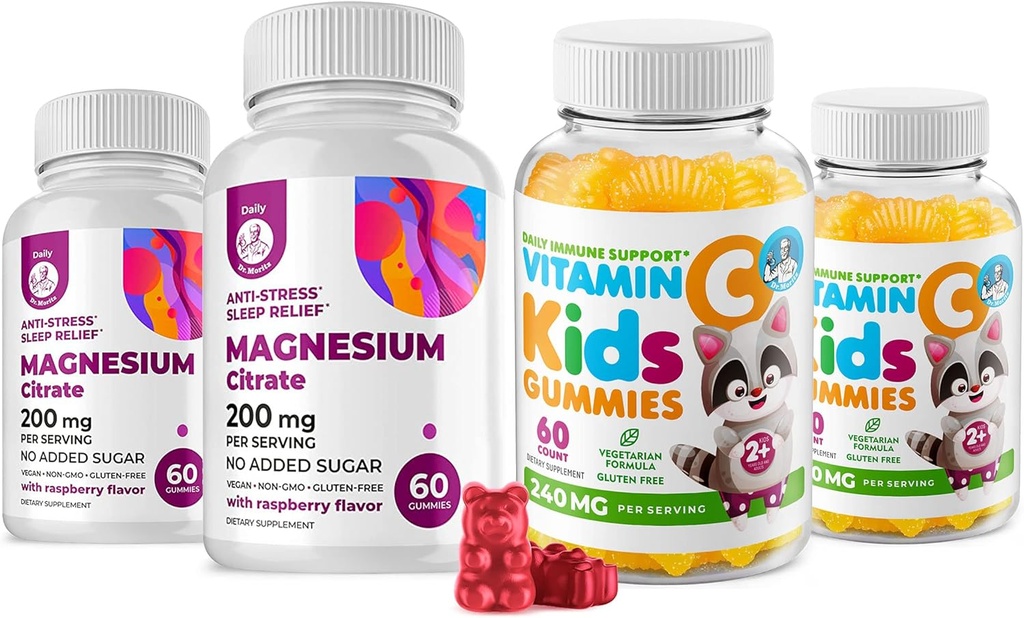 Vitamina C Gummies 120 contano per bambini e adulti 240 mg e Magnesio 200 mg Gummies - Supporto immunitario Vitamine gommose a basso contenuto di zucchero per bambini con Magnesio Cuciture calme per bambini e adulti