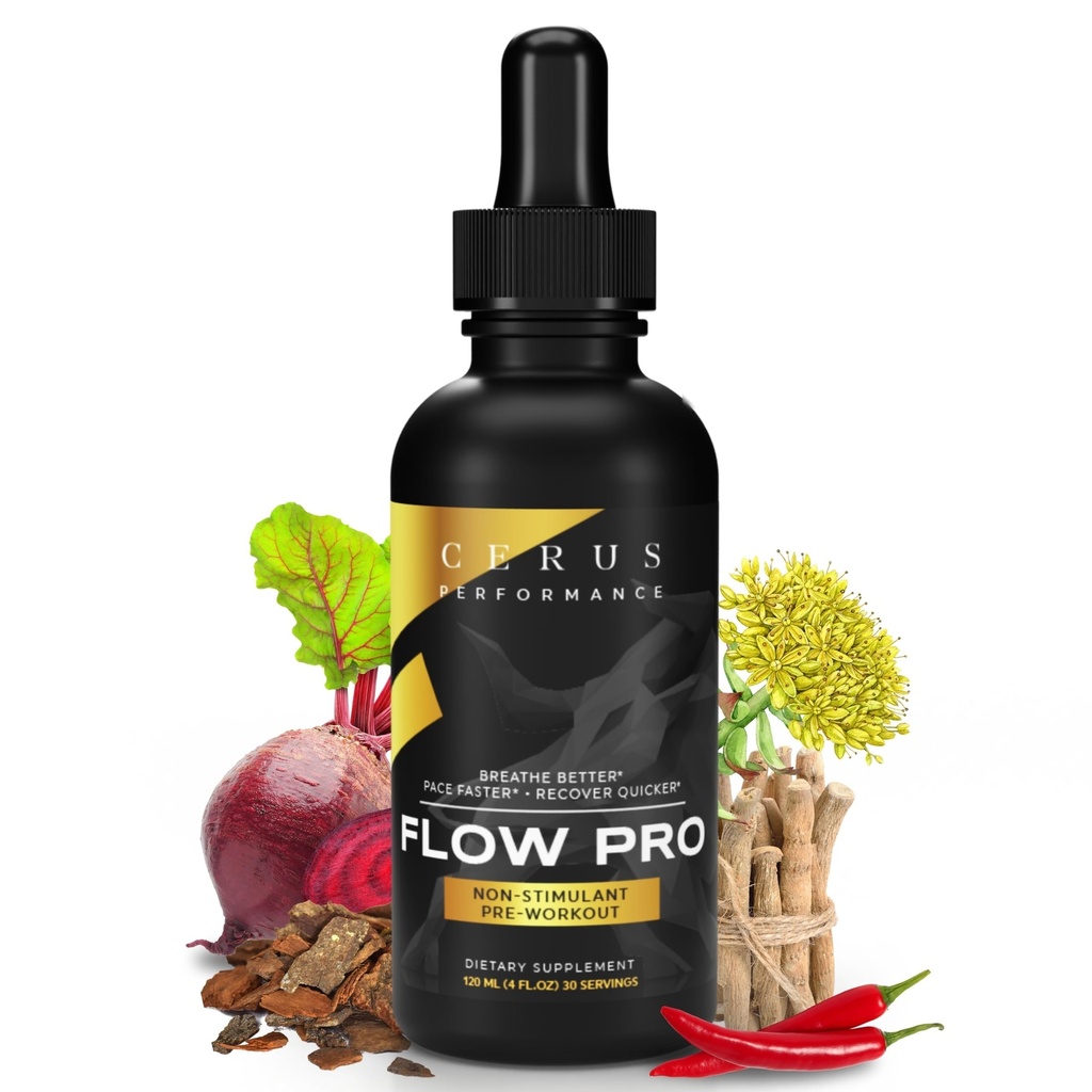 Cerus Performance Flow Pro Stimulant-Free Endurance Pre-Workout – Boosts Stamina, Supporta la salute del cuore con erbe naturali, Vegan-Friendly - 4 Fl Oz