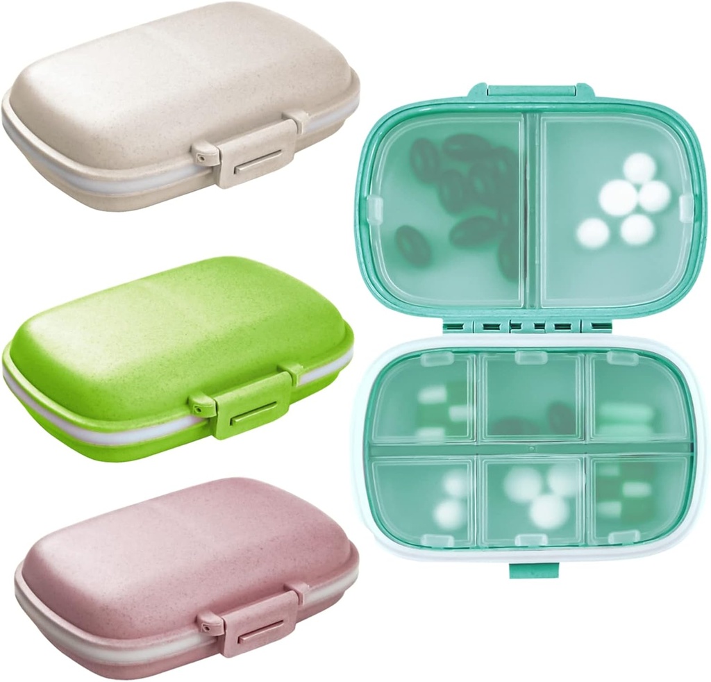 4PCS Travel Pill Organizer, 8 Komponenten Tragbare Pille Case, kleine Pille Box für Pocket Purse Tragbare Medizin Vitamin Container (Green+Blue+Pink+Beige)