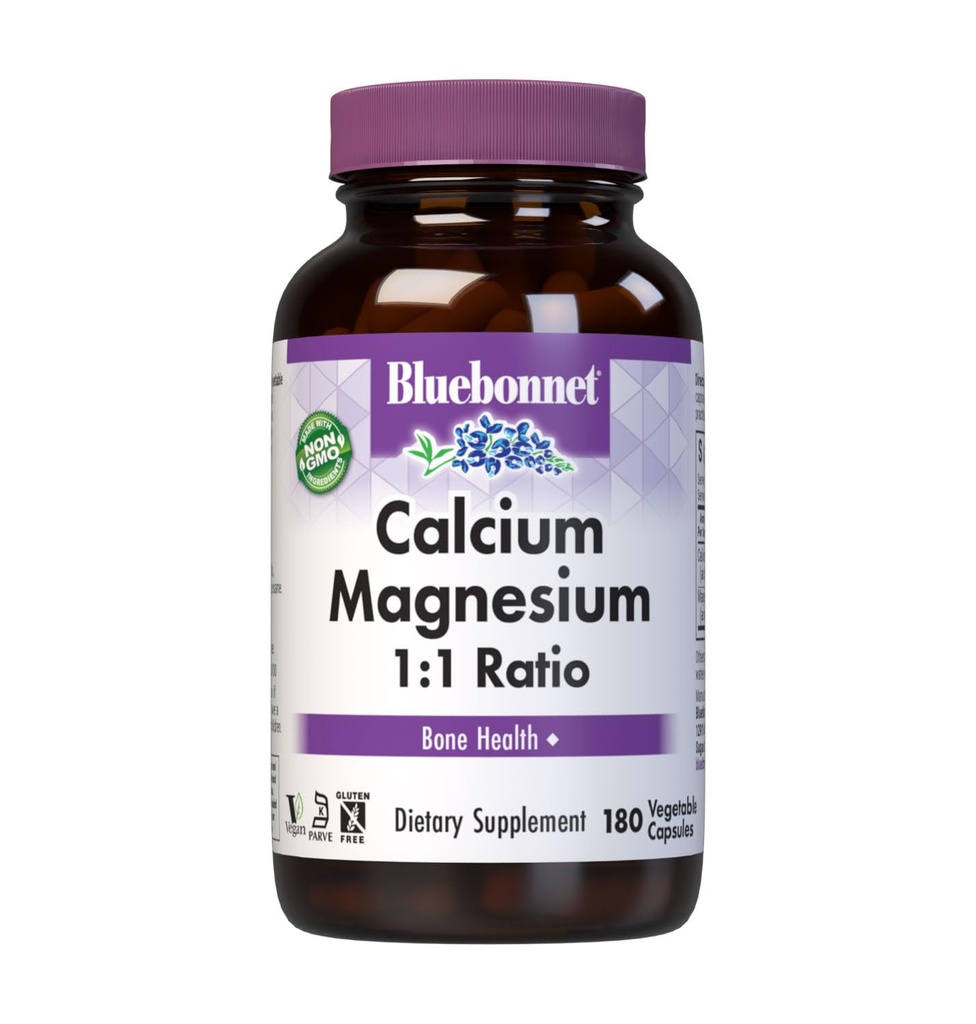 BlueBonnet Calcio Magnesio 1:1 Ratio Capsule Vegetariani, 180 Conte, Bianco