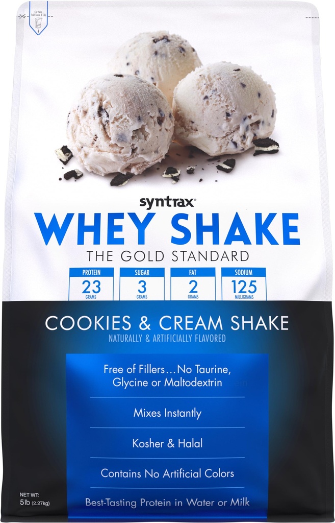 Syntrax Nutrition Whey Shake, miscela di proteine del siero di latte filtrato a freddo e non denaturato, biscotti & crema Shake, 5 lbs, pezzi di biscotti reali