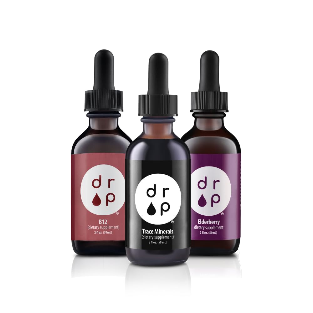 Tropfenergänzungsmittel Organische Trace Mineral Tropfen, Elderberry Tropfen und Vitamin B12 Tropfen Bundle