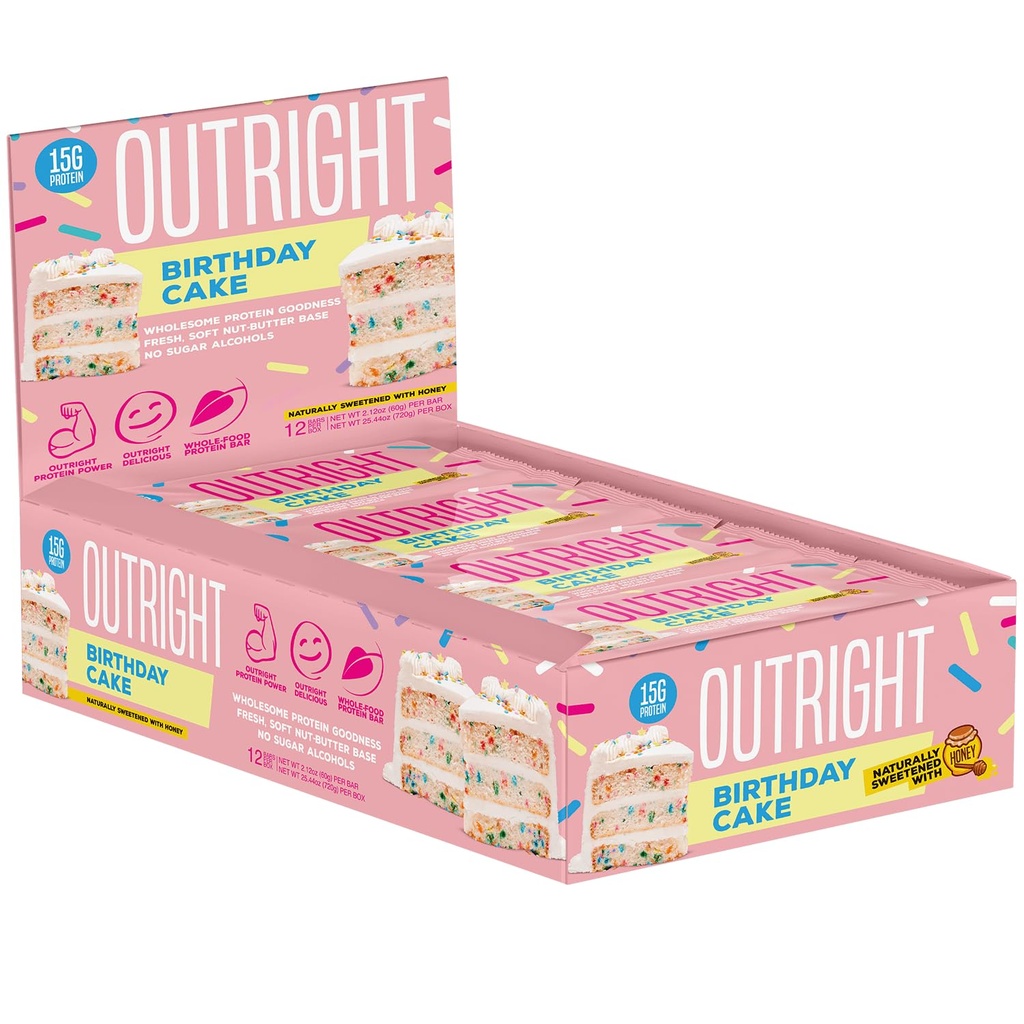 Outright Bars - Geburtstag Kuchen Peanut Butter - Ganze Nahrung Protein Bar - Keine Zuckeralkohole - MTS Nutrition (12 Count)