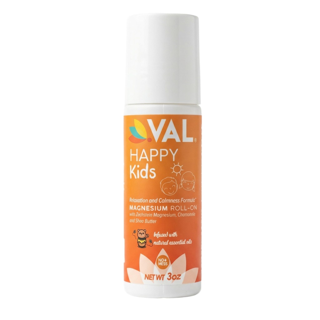 VAL Magnesio Roll-On per bambini | Gentle Zechstein Magnesio cloruro | Rilassamento per il giorno & Bedtime | Supporto per calma e umore | con camomilla, burro Shea & oli essenziali | USA Made | 3oz