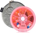 Organizzatore di pillole settimanali INVODA 7 scomparti scatola di pillole rotanti per farmaci giornalieri e vitamine - caso di pillole di viaggio portatile Pesce olio Supplementi Vitamine organizzatore (Pink+Bag)