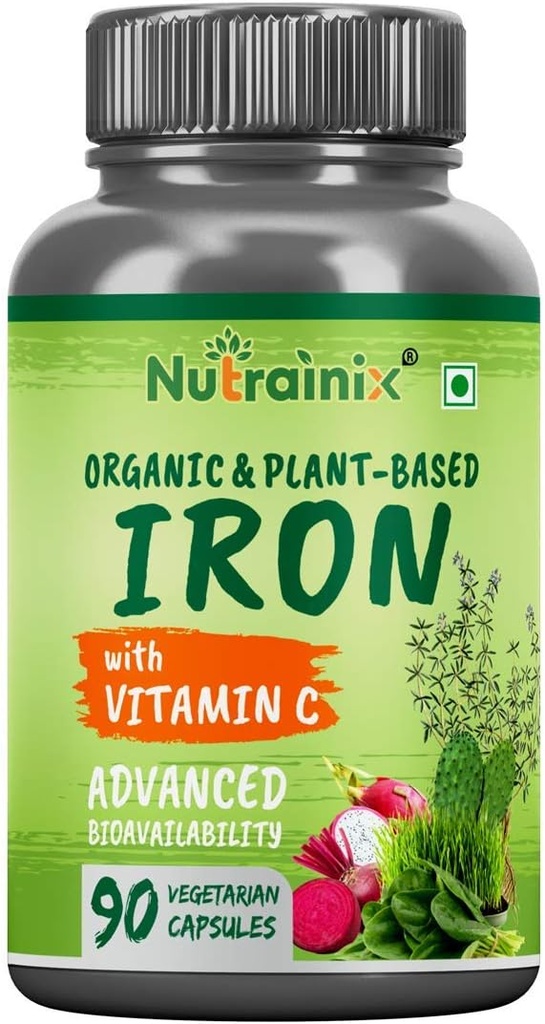 Bio-Eisen-Ergänzung mit Vitamin C, Beetroot, Spinatblätter für Rote Blutzelle Funktion - 90 Vegetarische Kapseln