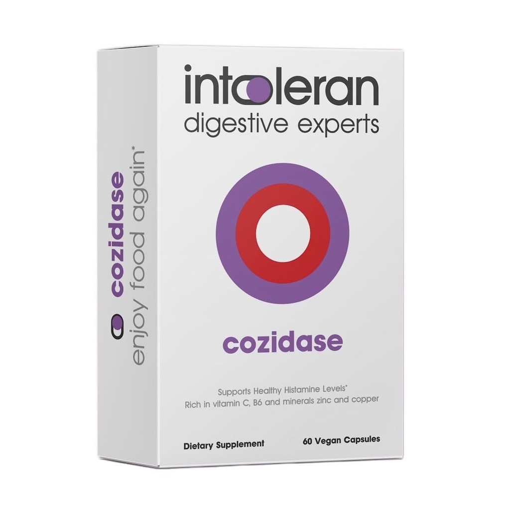 Intoleran Cozidase - 60 capsule | Supplemento per l'intolleranza istamina e la carenza di DAO | Stimola l'ossidasi diammina (DAO) Produzione di enzimi | Vitamine e minerali; Rame, Zinco, Vitamina B6 & C