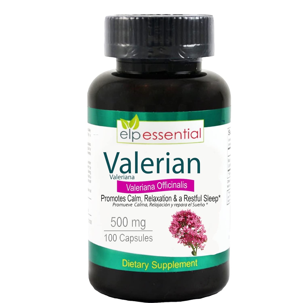 Capsules de racines valérianes Bio 500mg Supplément d'extrait d'herbe 100 pilules