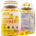 Zucchero curcuma erboristica gratuita Gummies riempito 550mg per adulti, Ginger & Black Pepper | 95% Curcuminoids w/Prebiotic Probiotic & miscela postbiotica, Supporto Immune & Salute digestiva, Vegan, 60 Conte