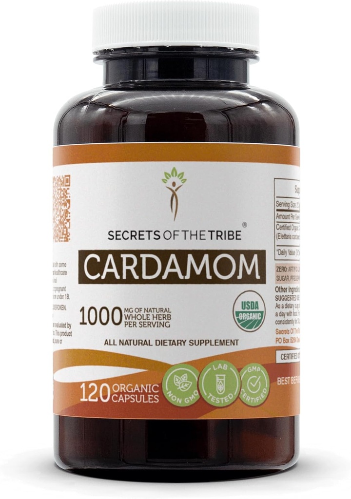 Secrets de la tribu Cardamom Capsules biologiques USDA Capsules végétariennes certifiées biologiques, supplément alimentaire à base de plantes