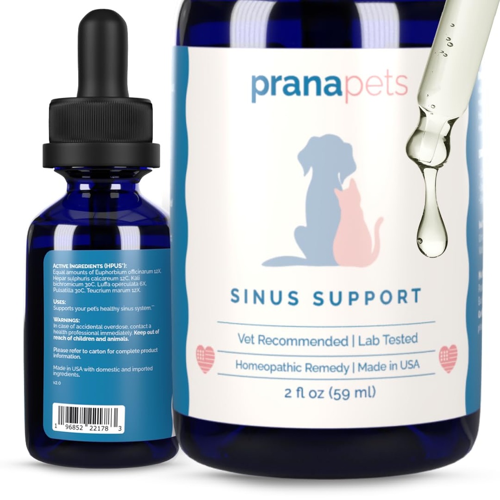 PranaPets Sinus Support Supplemento liquido per gli animali domestici | Supporta naturalmente Cat & Dog Sinus Relief | Formula naturale per la congestione