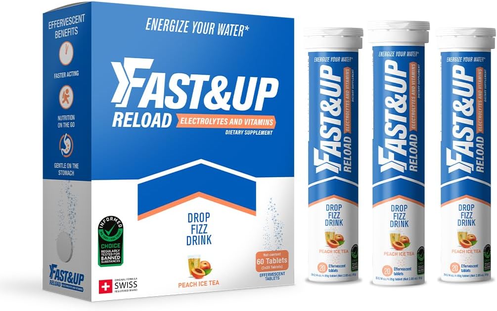 FAST&UP Reload – Instant Hydration und Elektrolyte Replenishment - Saver Multipack - 60 Effervescent Tablets (Peach Ice Tea)