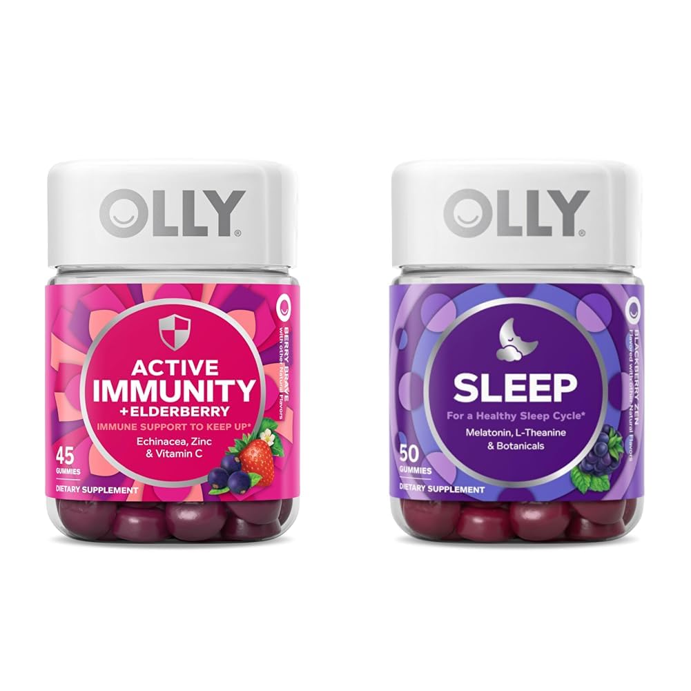 OLLY Gummy Active Immunity+Elderberry 45 Gummis, Schlafen Sie Gummy Freizeit Schlafunterstützung 50 Count