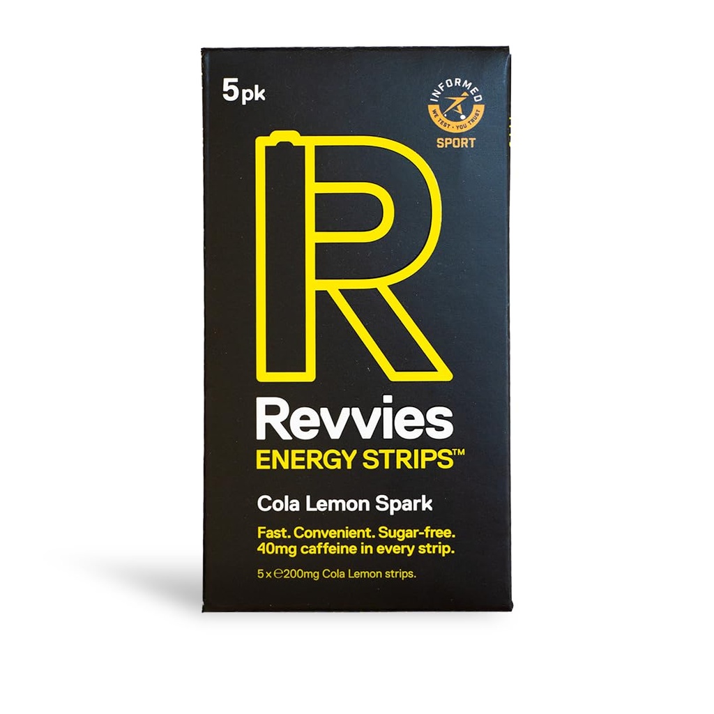 Revvies Energy Strips | Cola Lemon | 50 strisce | 40 mg Caffeine Strip | 2 strip = caffè / bevanda energetica | Meno di 2 Calorie | Vegan | 10 x 5PK...