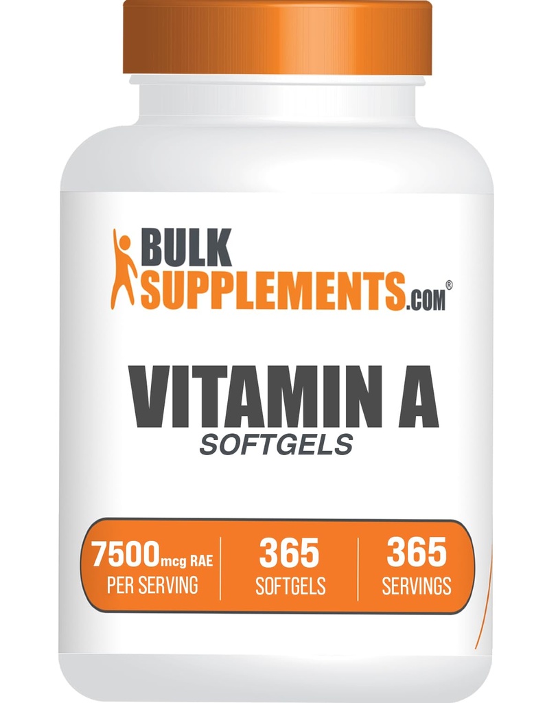 BulkSupplements.com Vitamin A 25000 IU Softgels - Vitamin A Supplement, als Retinyl Palmitate, für Augen- und Immununterstützung - Glutenfrei, 1 Softgel pro Servierung, 365 Count (Pack von 1)